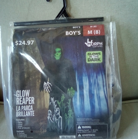 Kid's Boy's Glow Reaper Glow in the Dark Costume with Mask Size 8 Medium NEW - Picture 1 of 2